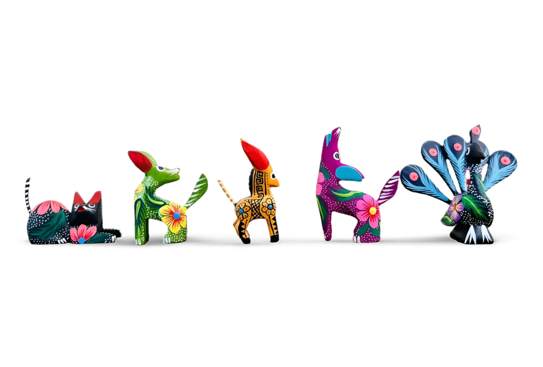 Set de alebrijes miniatura de madera de copal