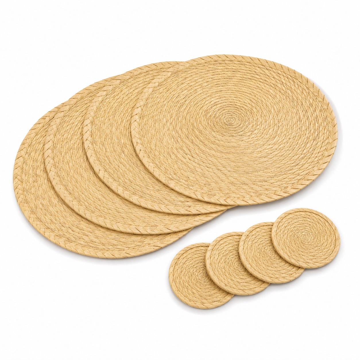 Kit de mesa de tule natural con manteles individuales y portavasos