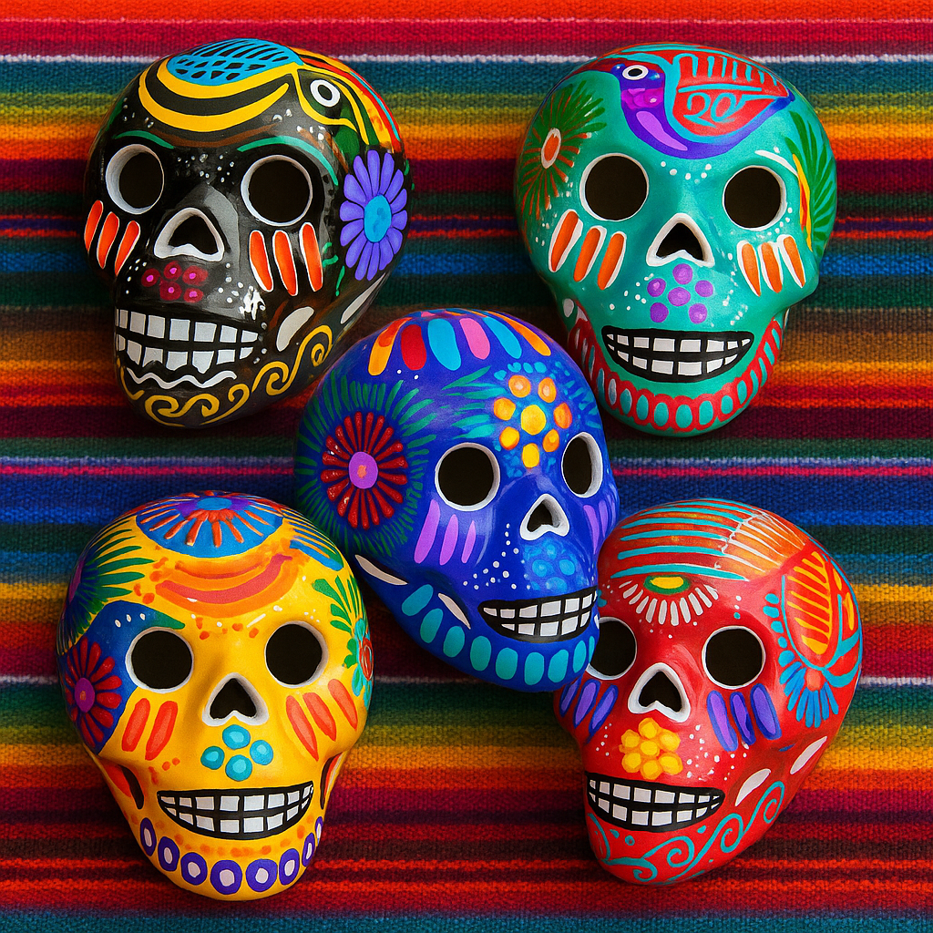 Calavera artesanal de cerámica de colección folclor