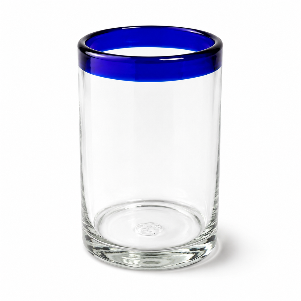 Set de 6 Vasos de Vidrio Soplado – Borde Azul Cobalto Tradicional (473 ml)
