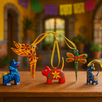 Set de 5 Alebrijes Ornamentales – Colgantes de Madera de Copal Hechos a Mano