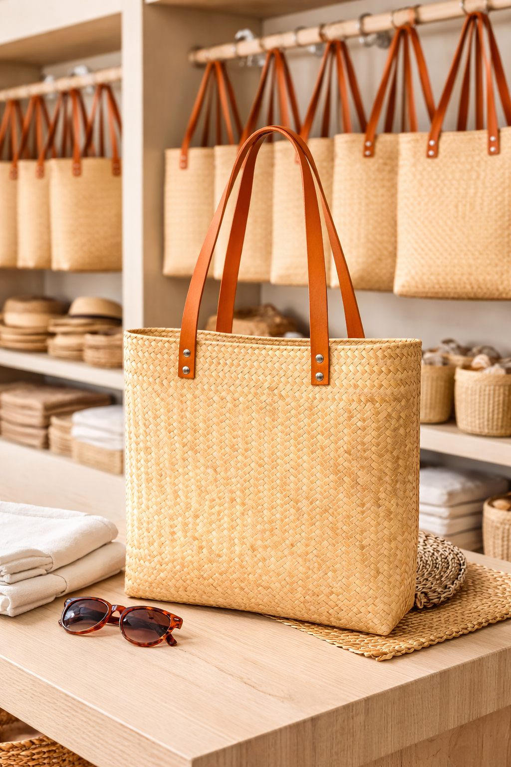 Bolsa Tote Minimalista de Palma Natural – Modelo Broche
