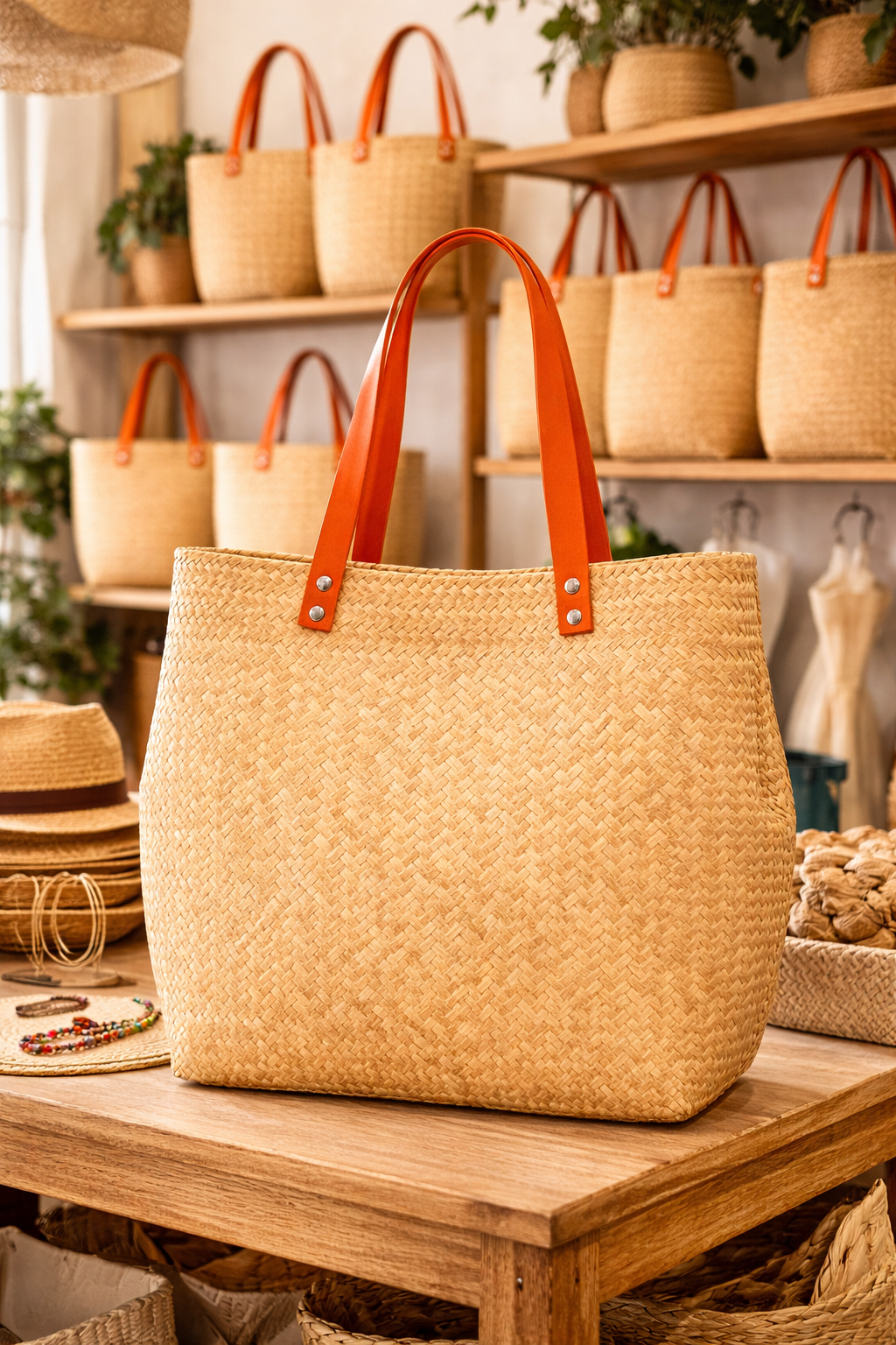 Bolsa Tote de Palma Natural Silueta Estructurada – Modelo Nsady