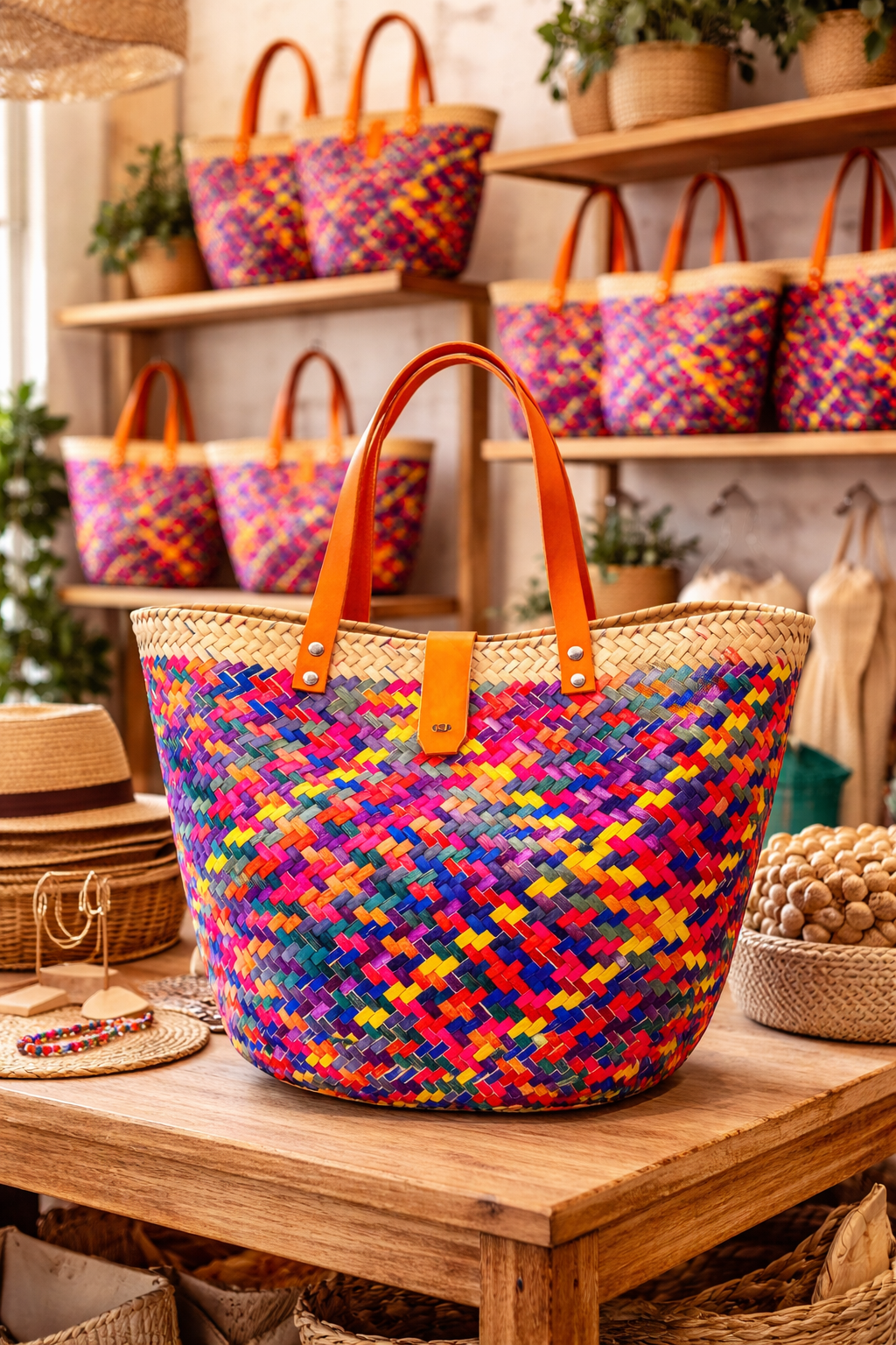 Bolsa Tote de Palma Tejida a Mano – Modelo Nene Colores (Tamaño Grande)