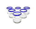 Set de 6 Vasos Cortos de Vidrio Soplado – Borde Azul Cobalto Tradicional (355 ml)