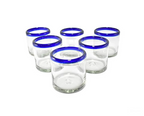 Set de 6 Vasos Cortos de Vidrio Soplado – Borde Azul Cobalto Tradicional (355 ml)