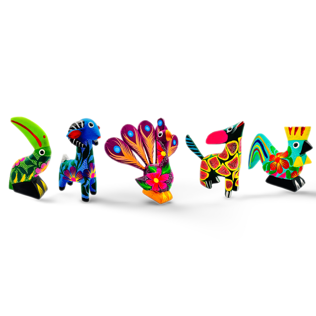 Set de 5 Alebrijes Miniatura de Madera de Copal