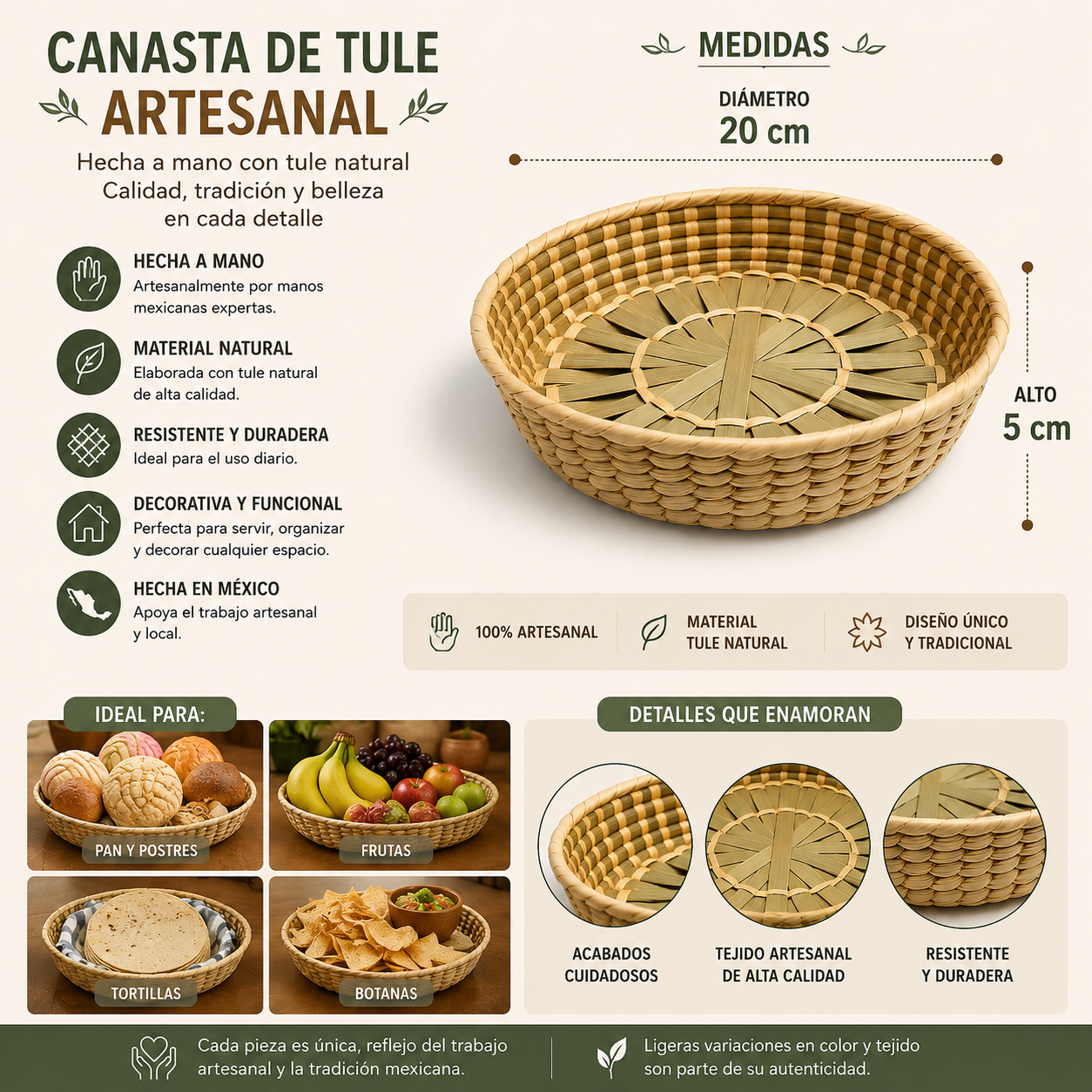 Canasta de Tule Natural