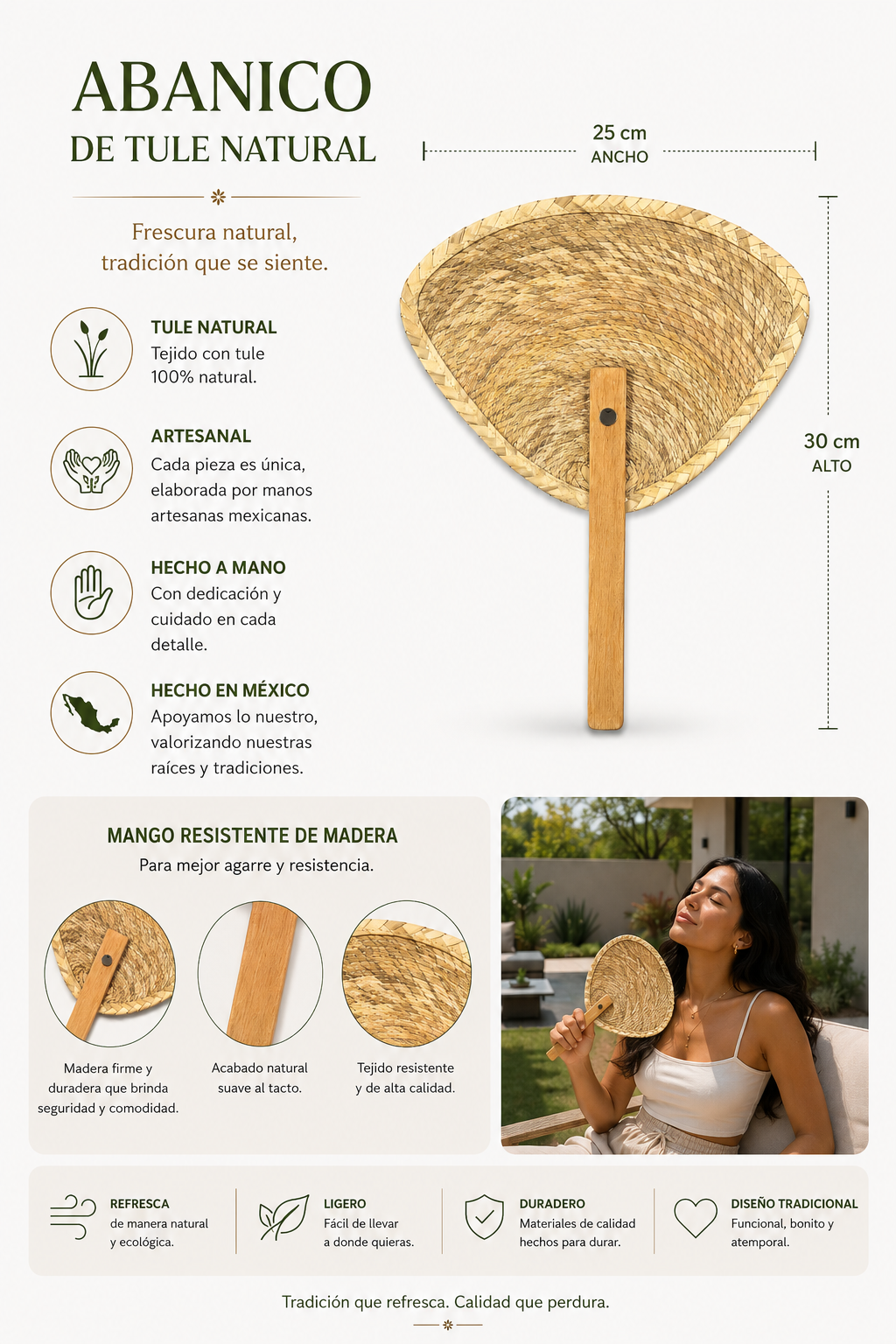 Abanico Artesanal de Palma y Madera – Modelo Tradicional