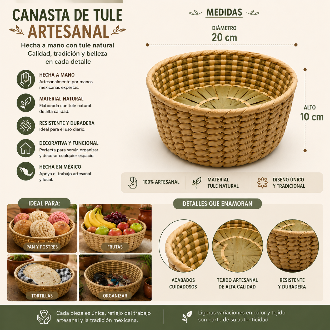 Canasta de Tule Natural