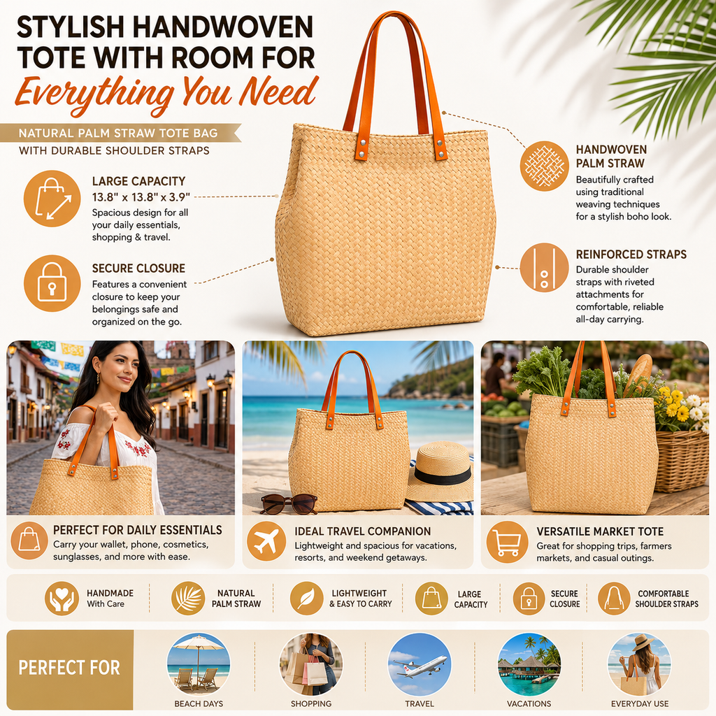 Bolsa Tote de Palma Natural Silueta Estructurada – Modelo Nsady