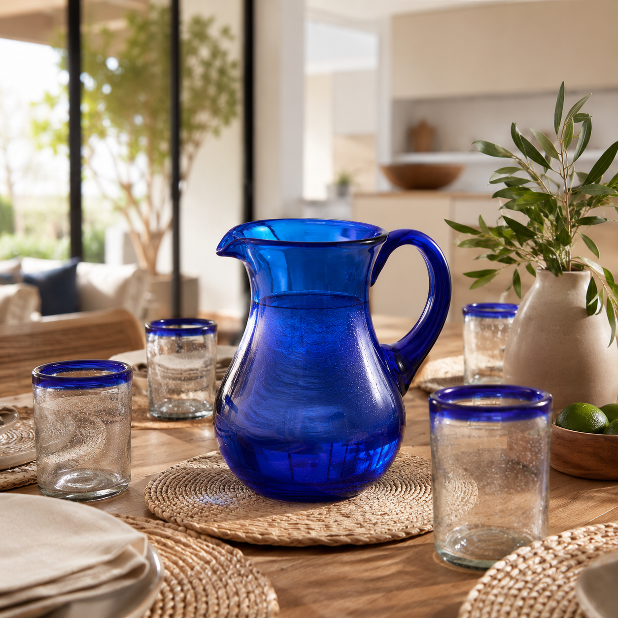 Jarra Pera Artesanal de Vidrio Soplado – Azul Cobalto Premium