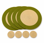 Kit de Mesa de Tule Natural – 4 Manteles Individuales Redondos + 4 Portavasos