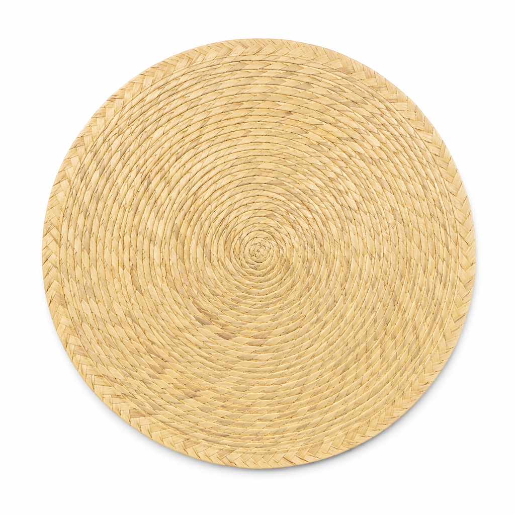 Kit de Mesa de Tule Natural – 4 Manteles Individuales Redondos + 4 Portavasos