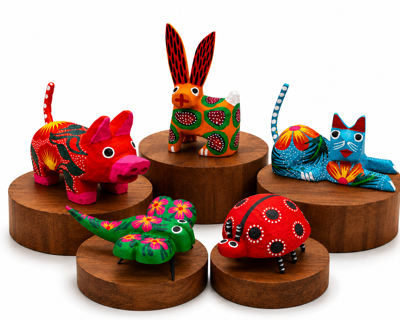 Set de 5 Alebrijes Miniatura de Madera de Copal