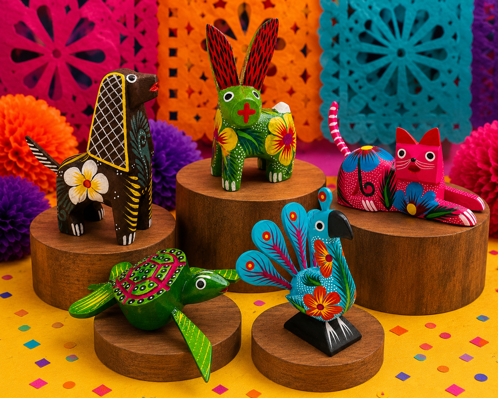 Set de 5 Alebrijes Miniatura de Madera de Copal