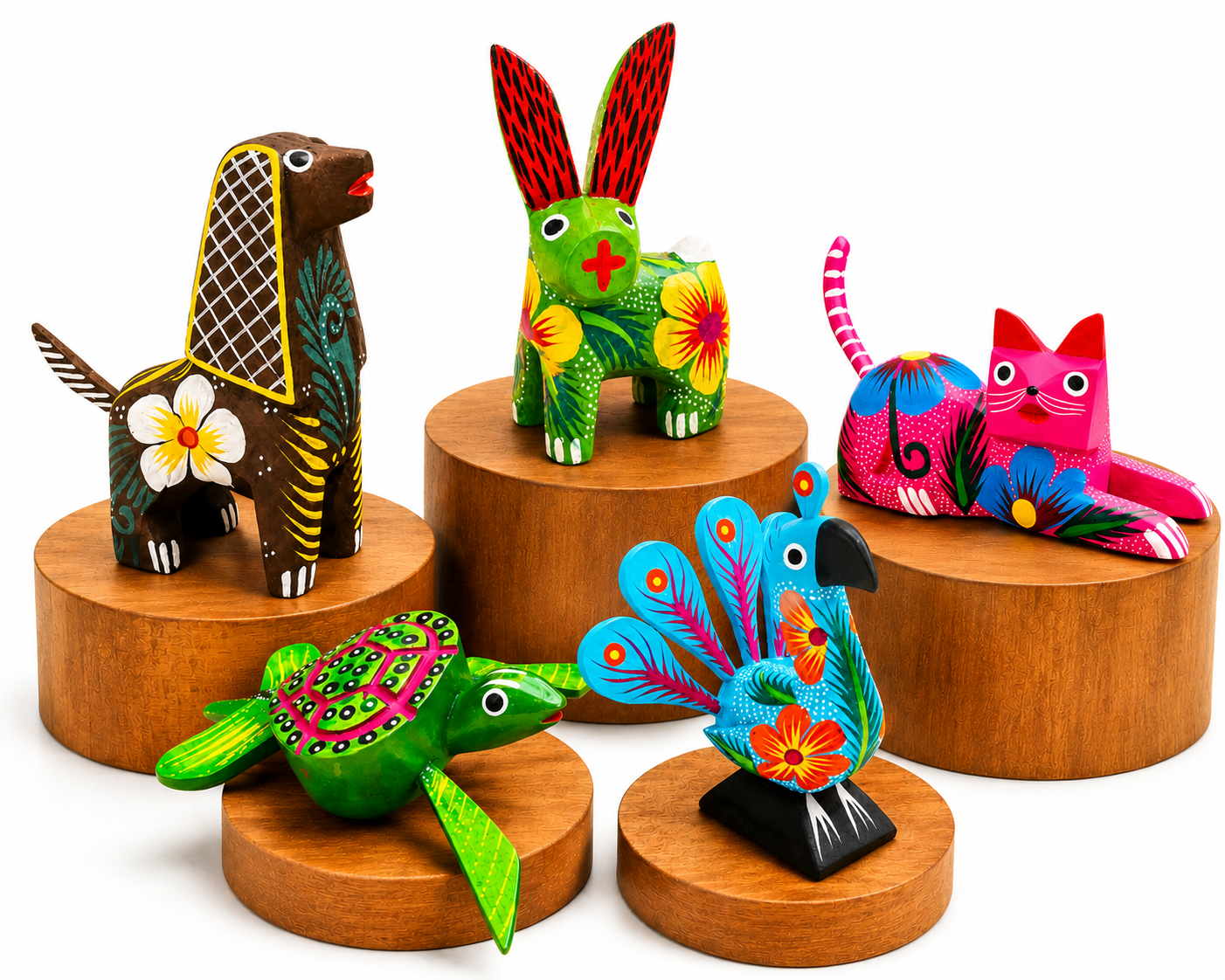 Set de 5 Alebrijes Miniatura de Madera de Copal