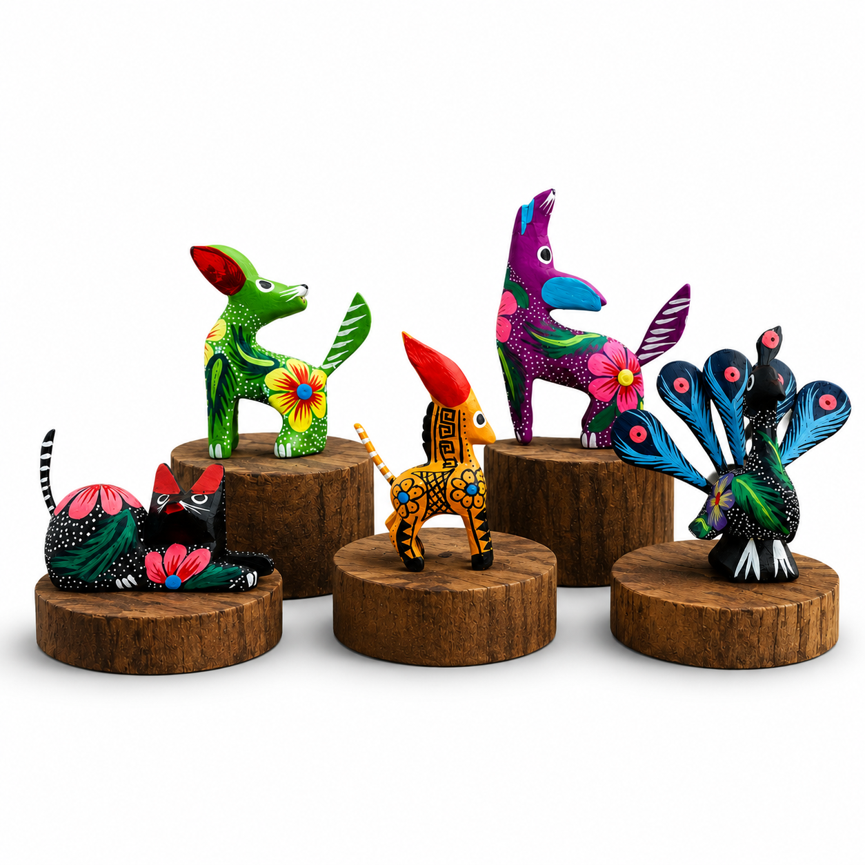 Set de 5 Alebrijes Miniatura de Madera de Copal