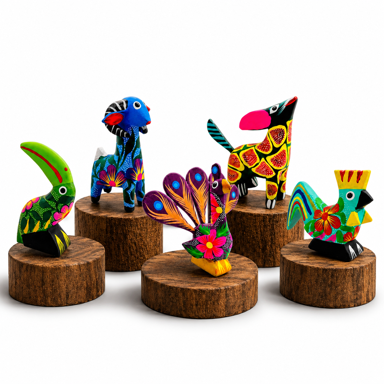 Set de 5 Alebrijes Miniatura de Madera de Copal