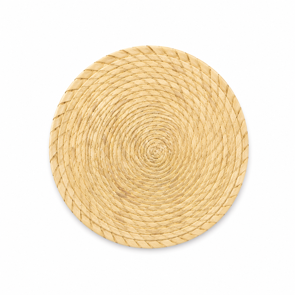 Kit de Mesa de Tule Natural – 4 Manteles Individuales Redondos + 4 Portavasos