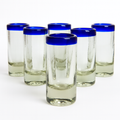 Vaso Tequilero de Vidrio Soplado Individual – Borde Azul Cobalto (2 oz)
